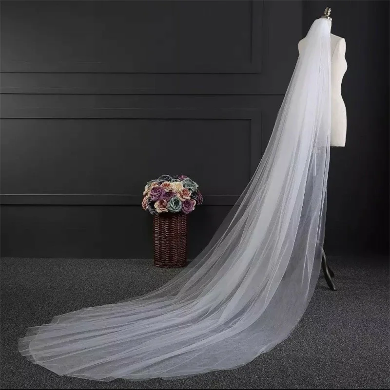 Long Bridal Veils Cathedral Wedding Veil Edge Luxurious Wedding Veils simple White black licras d mujer blanca