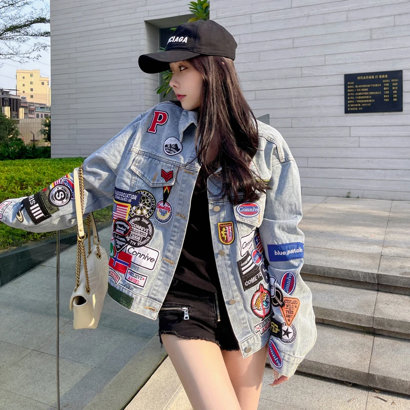 

Spring 2025 Women's Loose Denim Jaet Heavy Embroidery Korean Sle Early Spring Design Trendy Brand Commute Sle Cotton Po...