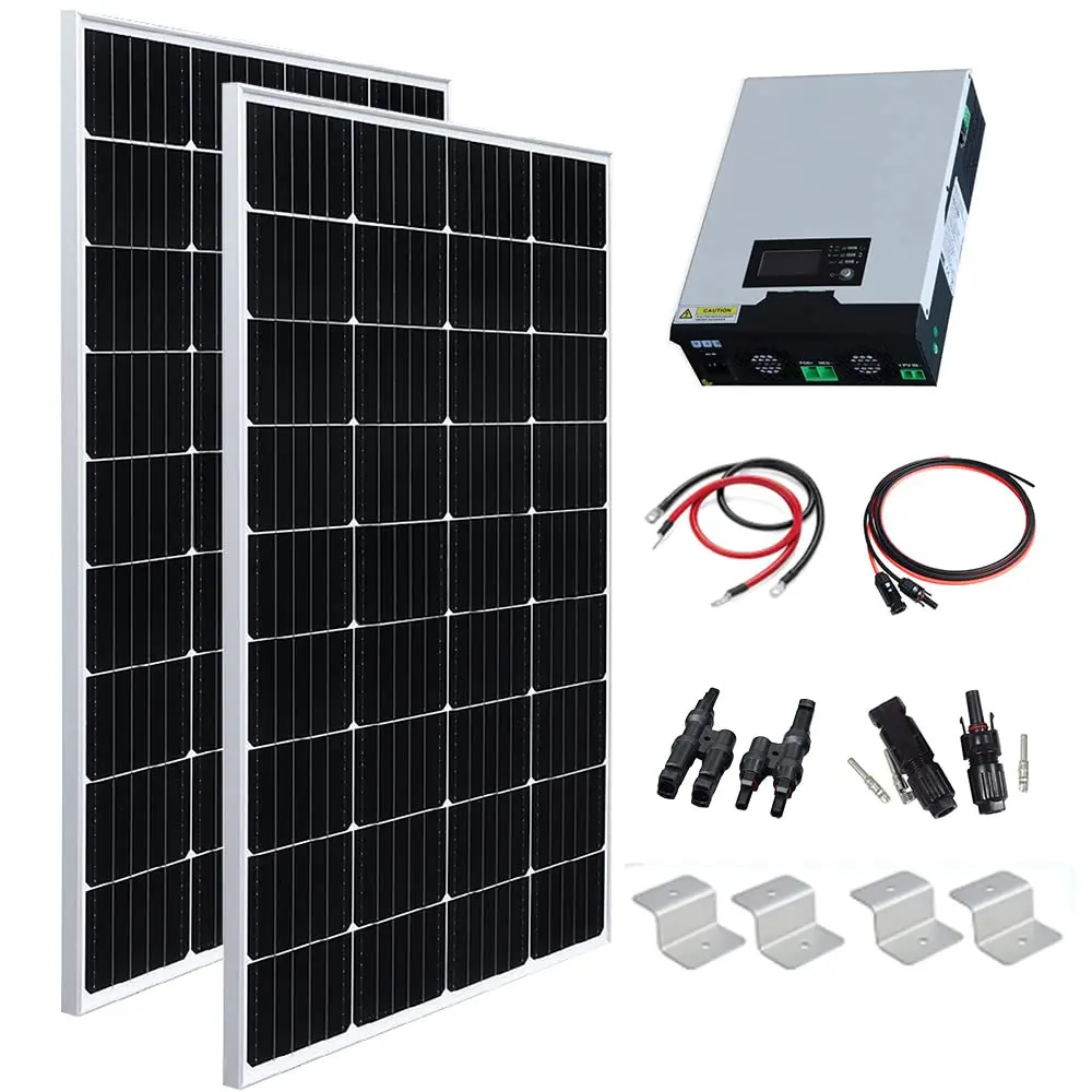 

220V 110V 400W Solar Panel system for home complete kit 2x 200 Watt Photovoltaic Module Hybrid Controller and Inverter 1000w