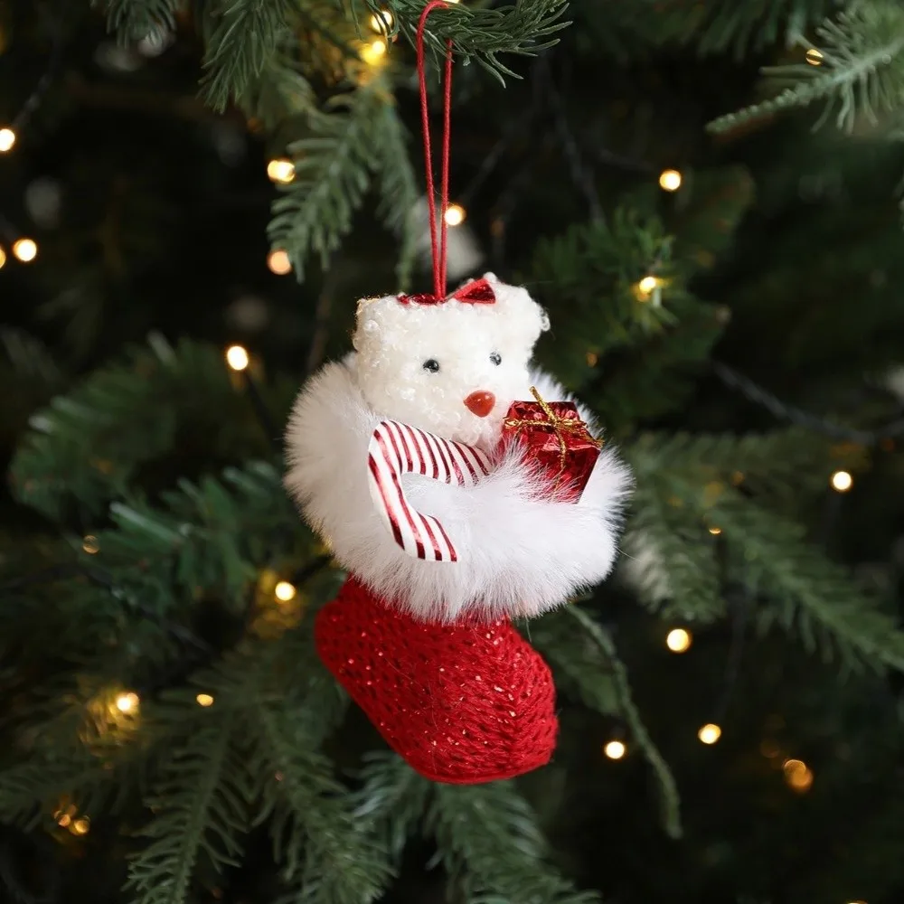 

New Cute Christmas Bear Doll Pendants Fabric Animal Pendants Christmas Gift Doll Decorations Christmas Tree Hanging Xmas Party