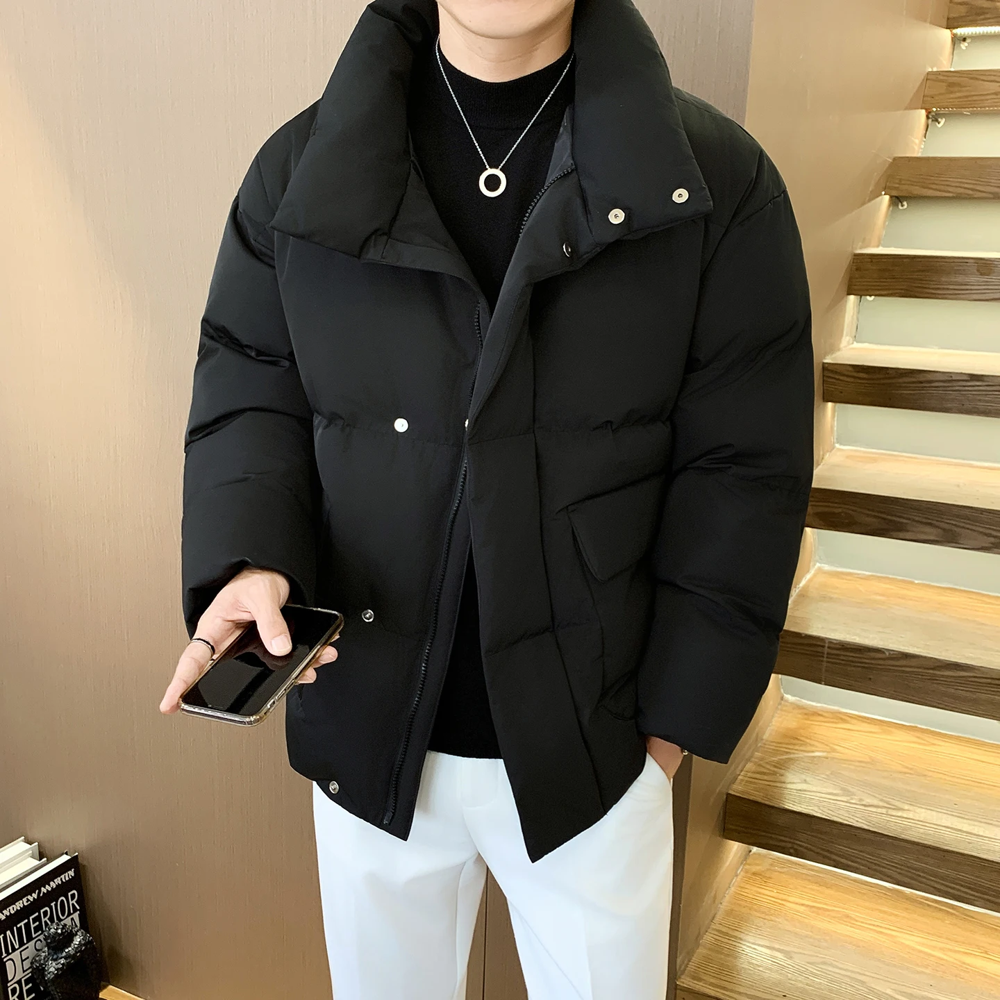 

2025 Winter New Men's Cotton Jaet Faion Brand Sli down Cotton Coat Stand Collar Thiened Warmth Men's Outerwear