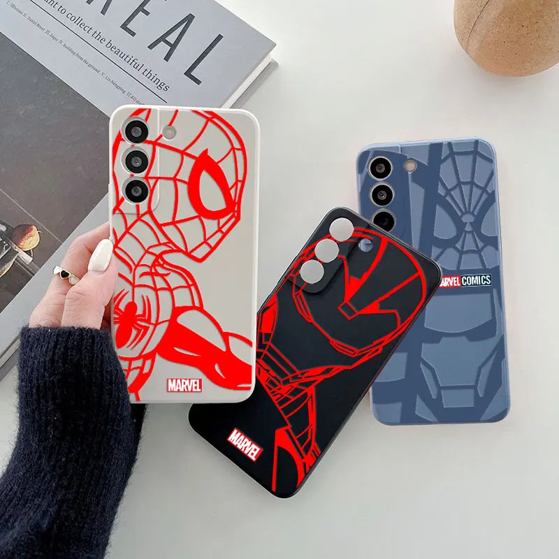 Marvel Ironman Spiderman Phone Case For Samsung Galaxy S24 Ultra S23 5G S22 Plus S21 S20 FE Avengers Funda Liquid Silicone Cover