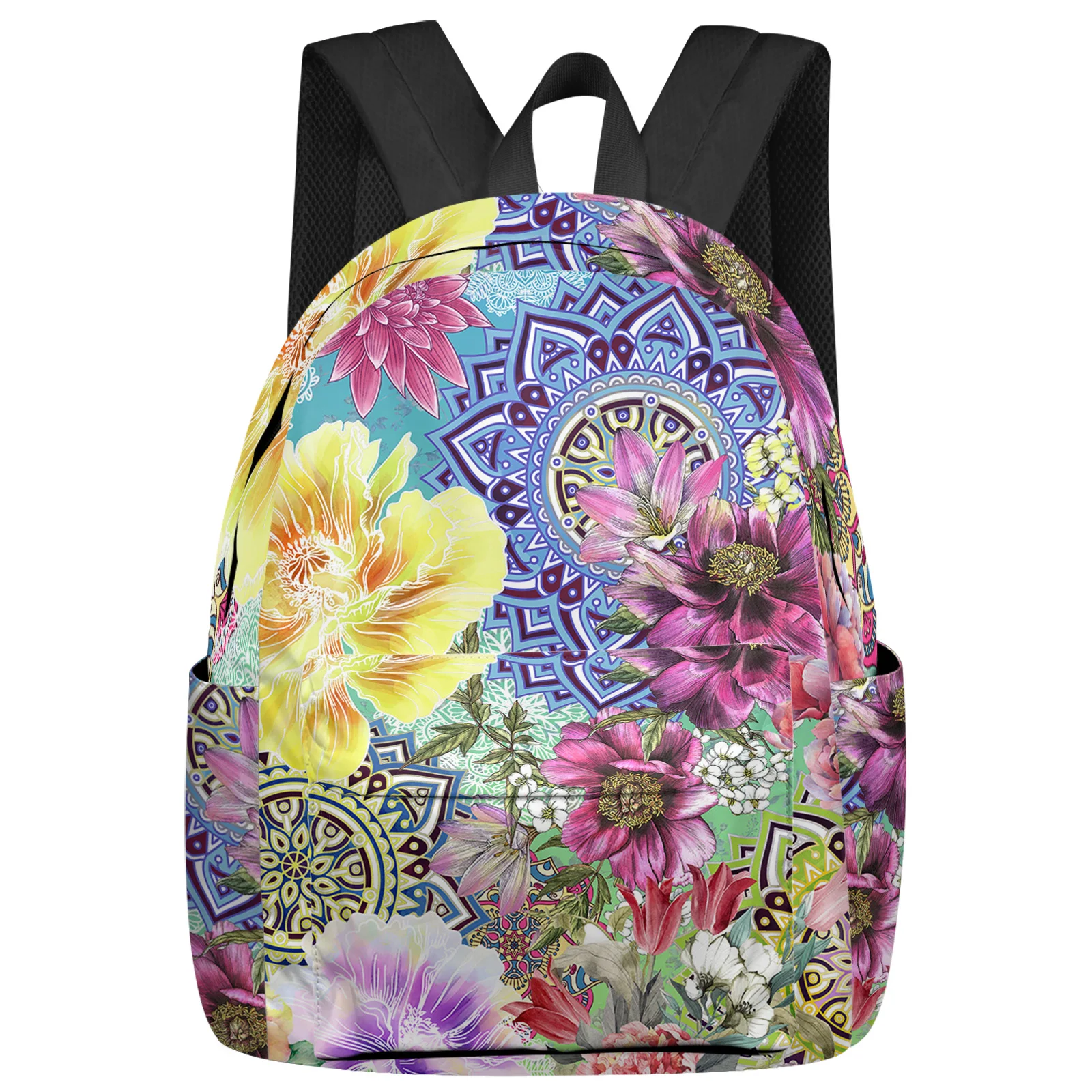 Boho Mandala Flower Peony Backpack Men Women's Fashion Travel Backpack High Capacity Student School Bags