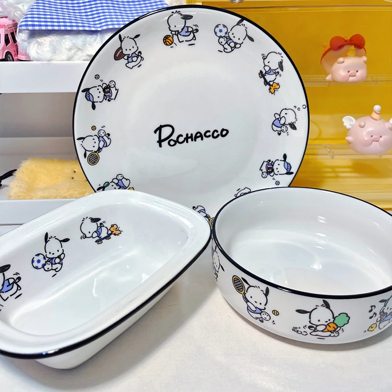 

Sanrio Tableware Ceramic Plate Bowl Pochacco Kawaii Anime Cute Family Dormitory Student Cartoon Noodle Bowl Toys Gifts Gifts