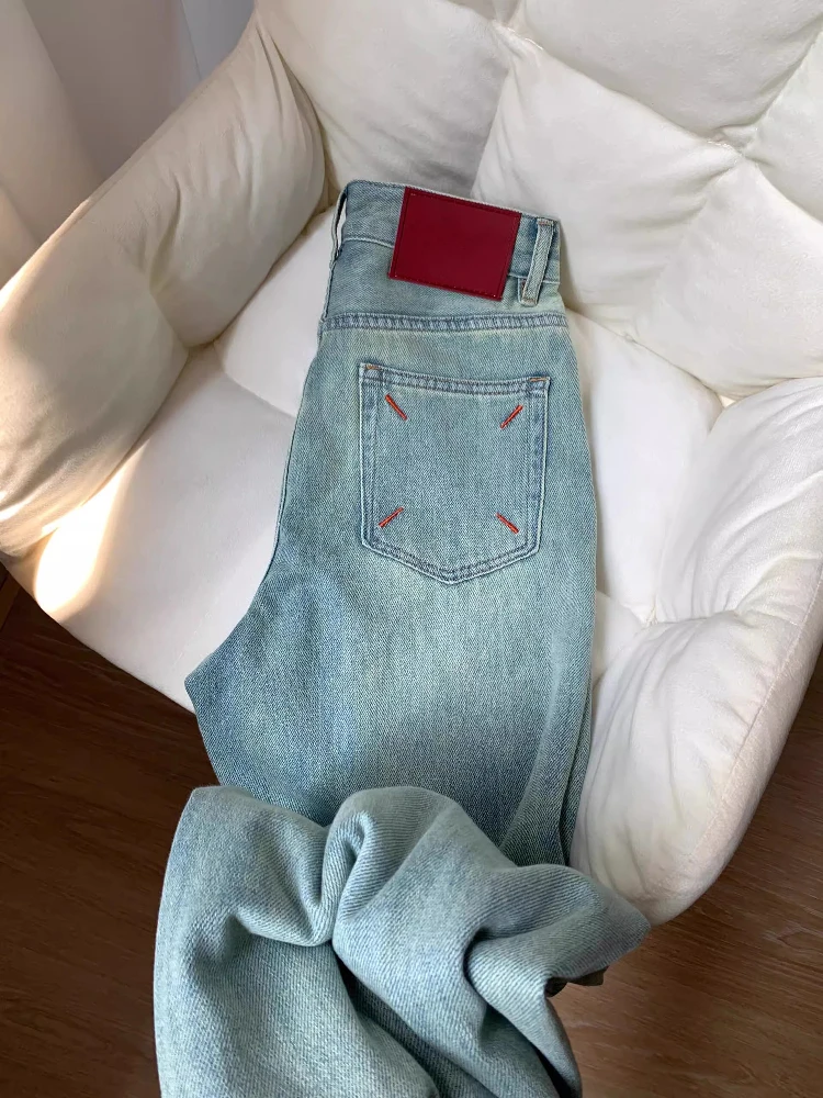 

Ele Embroidered Men's Jeans Spring Summer New Sle Light Color Trendy High Street Loose Straight Leg Casual Trousers