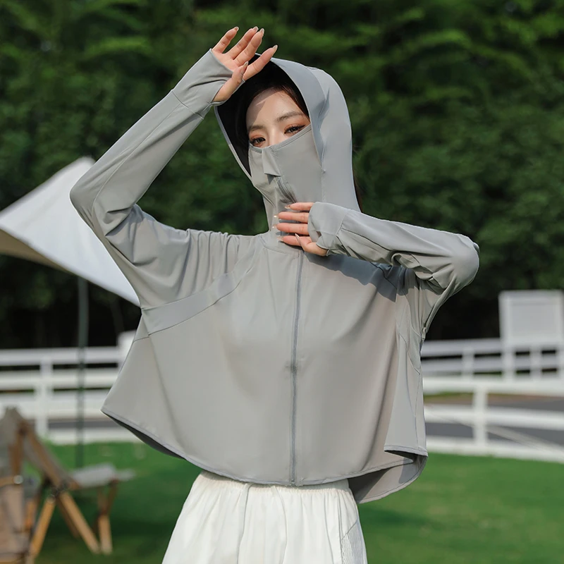 

Outdoor Sun Protection Ice Silk Suscreen Clothing Hooded Brim UPF50+ Women's Sun Protection Mountaineering Breathable Jackets