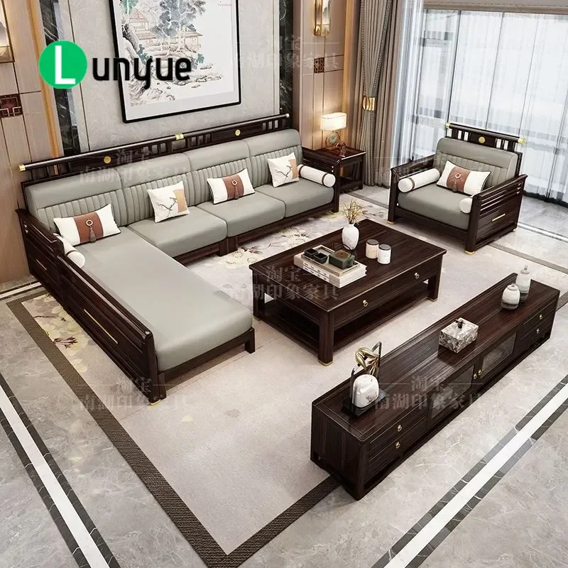 New Chinese Style Ebony Solid Wood Sofa Corner Concubine Combination Modern Simple Living Room Home Zen Small Apartment