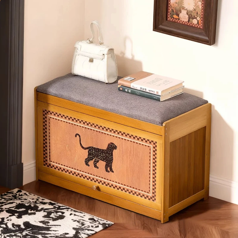 

Bamboo Modern Entryway Bench Home Dust-proof Shoe Cabinet Multi-layer Save Space Shoe Rack Home Sitting Storage Organizer
