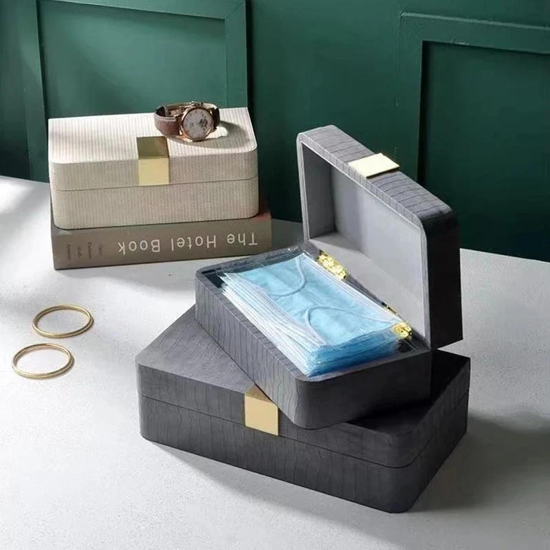 Minimalist Striped Leather Jewelry Boxes Rectangle Cosmetic Jar Dresser Table Desk Decoration Home Exquisite Jewelry Storage Jar