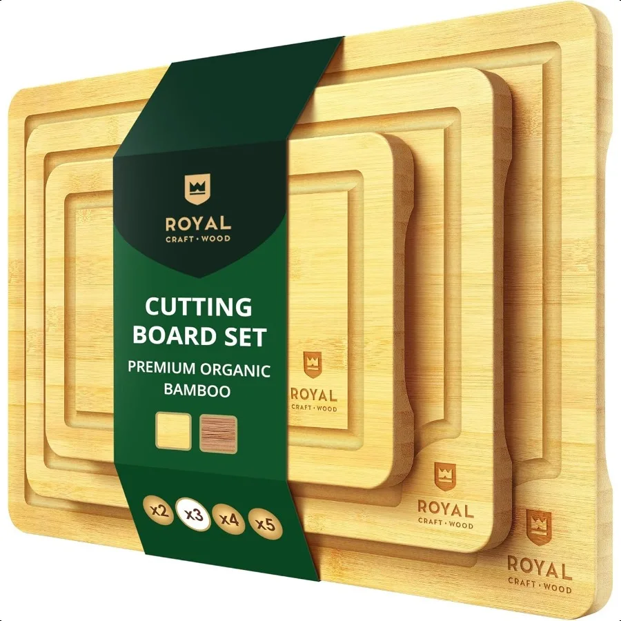 

Wooden Cutting Boards for Kitchen Meal Prep Serving Bamboo Wood Cutting Board Set Charcuterie Chopping Butcher Block for Meat K
