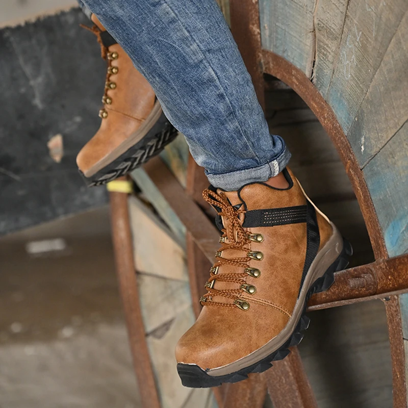 Veiligheidsschoenen met stalen neus Onverwoestbare leren laarzen Waterdichte constructiewerkschoenen Anti-lek Heren Anti-smash werklaarzen