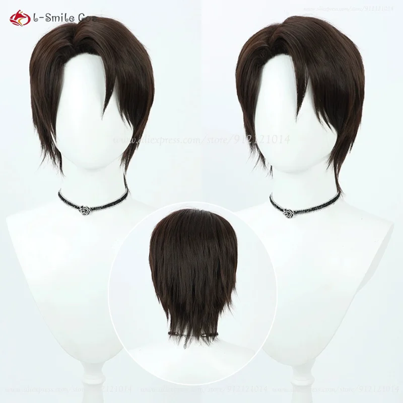 Parrucca cosplay giapponese Manga Aizen Sousuke corta marrone da uomo parrucca cosplay anime capelli sintetici resistenti al calore Halloween + cappuccio per parrucca