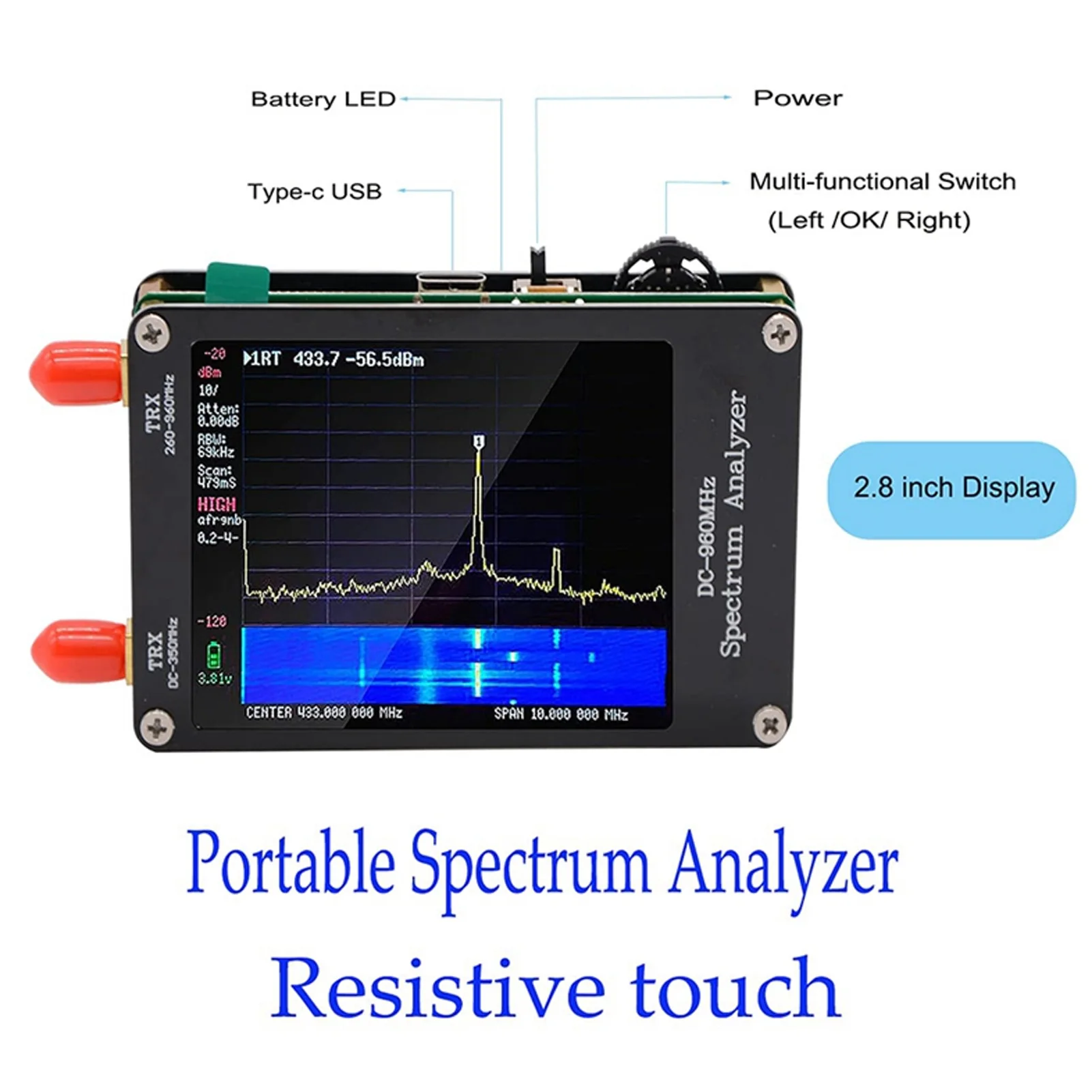 

Spectrum Analyzer MF HF VHF UHF Input 4 Modes 2.8in Portable Spectrum Analyzer Generator Spectrum Analyzer