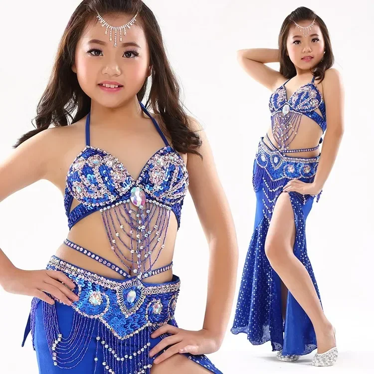 New Children Belly Dancing Clothes 3-piece Oriental Outfit Girls Belly Dance Costume Set Bra, Belt, Skirt Slim Skirts Kids #802