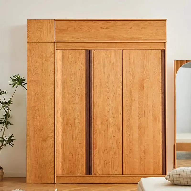 خزانة ملابس من خشب الكرز الصلب البسيط الاسكندنافي، جوز أسود، مجموعة على الطراز الياباني، شقة صغيرة، غرفة نوم عائلية، خزانة ملابس كبيرة