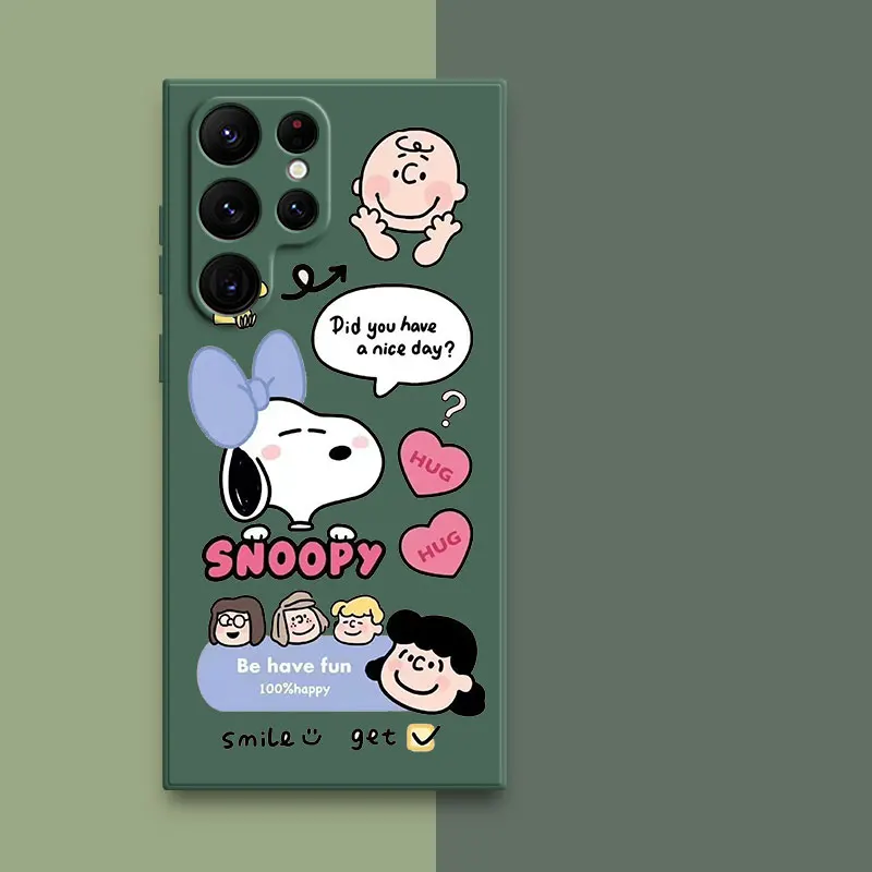 New Cartoon Snoopy Case For Funda Samsung Galaxy S23 S22 S21 S20 FE 5G S10E S10 S9 S8 Note 10 Plus 20 Ultra Square Liquid Cover