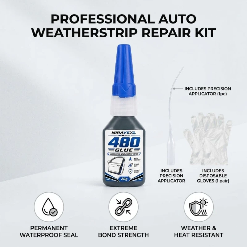 480 Rubber Seal Repair Glue 20g, Weatherstrip Adhesive for Car Door Trunk Hood Gasket, Water-Resistant Strong Bond with Dropper view 3
