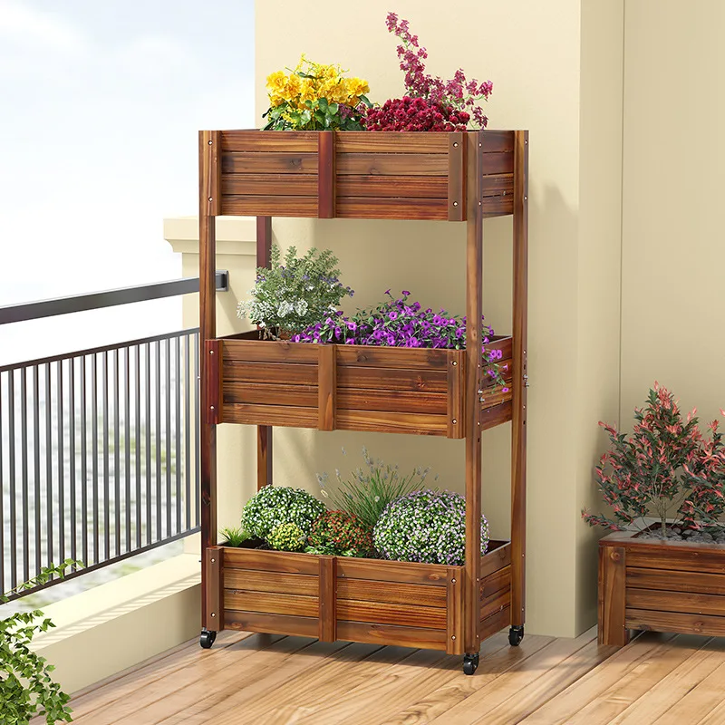 

Outdoor preservative wood flower box combination rectangular carbonized solid wood flower pot planting box balcony vegetable