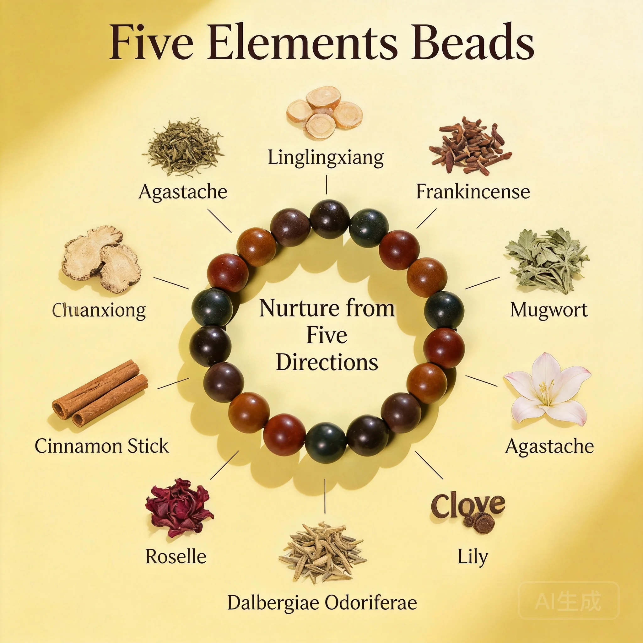 

Chinese Style Five Elements Natural Herbal Incense Beaded Bracelet Handmade Lucky Blessing Wealth Attracting Prayer Beads Wrist
