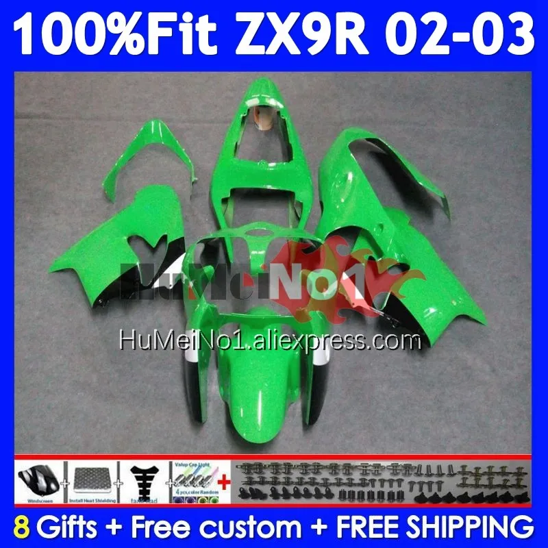 OEM Body For KAWASAKI NINJA ZX-9R ZX 9R 900 CC 9 R 215No.35 ZX900 ZX9 900CC Gloss Green ZX9R 02 03 2002 2003 Injection Fairing