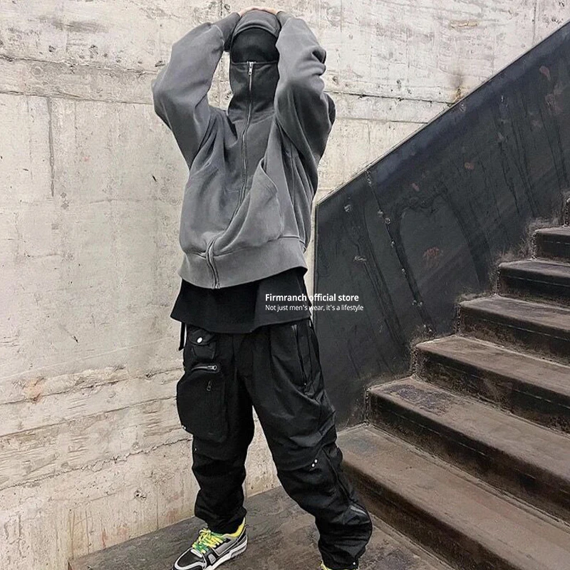 Firmranch Korean Fashion Ninja Zip Up Hoodies Jacket Men Women High Quality Cotton Mask Hooded Loose Streetwear Coat