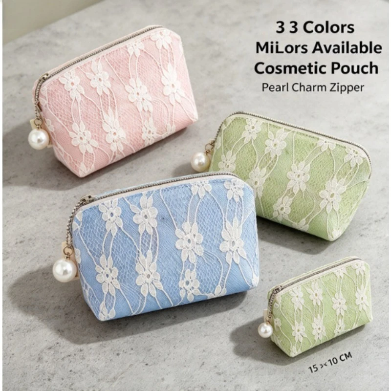 Lace Mini Coin Purse for Women, Pearl Charm Small Zipper Wallet, Cute Lipstick Pouch Card Holder, Girls Birthday Gift Daily
