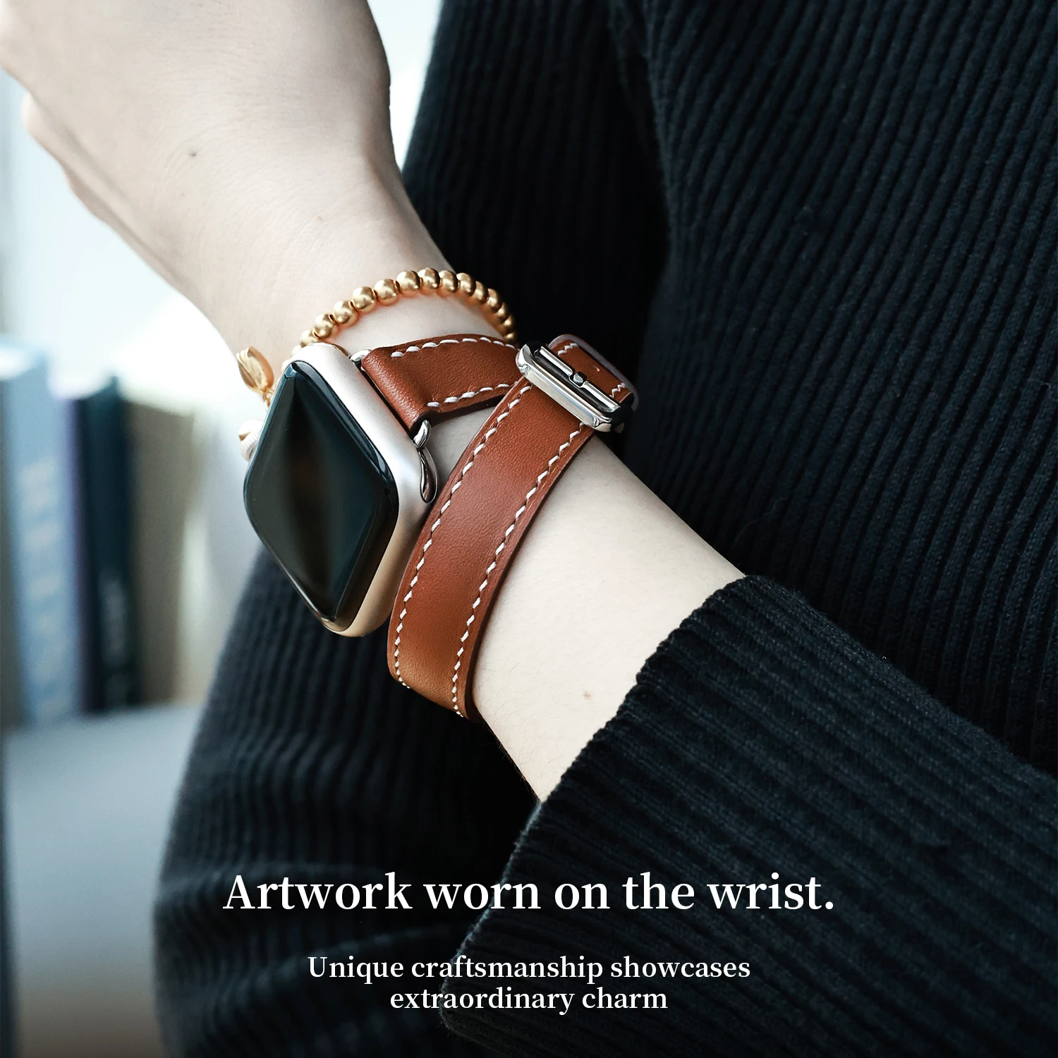 JINCOR Women Strap For Apple Watch Ultra 2 Double Tour Bezel Leather Band Series 10 9 8 7 SE Buckle Iwatch 40MM 44MM 49MM Luxury