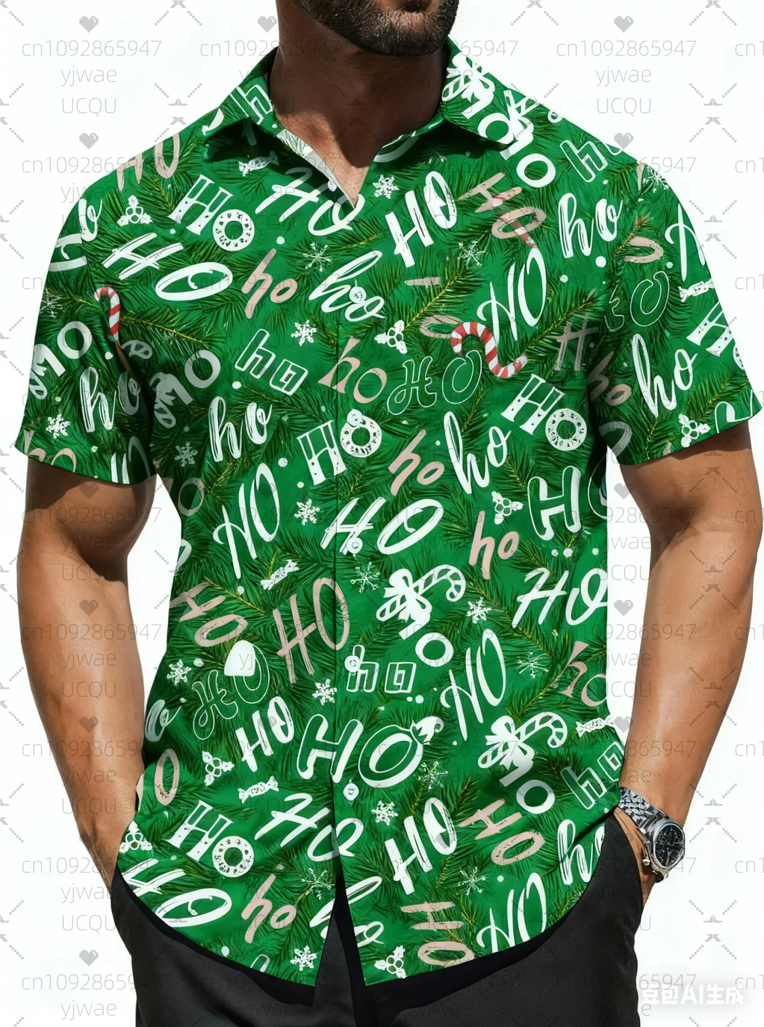 Kemeja Pria Kerah Natal 2025 Lengan Pendek Model Lapel Atasan Kasual Kancing Depan Untuk Musim Panas Pakaian Sehari-hari