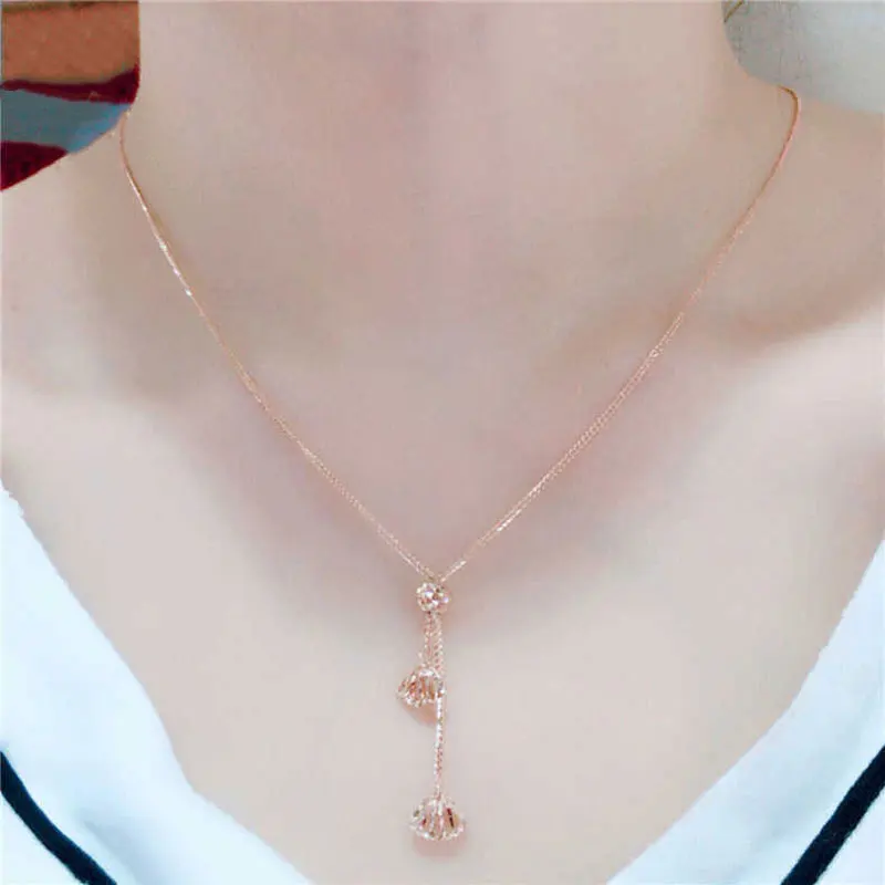 585 purple gold seashells necklace 14K rose gold fashion tassel chains pendant elegant light luxury jewelry for girlfriend gift