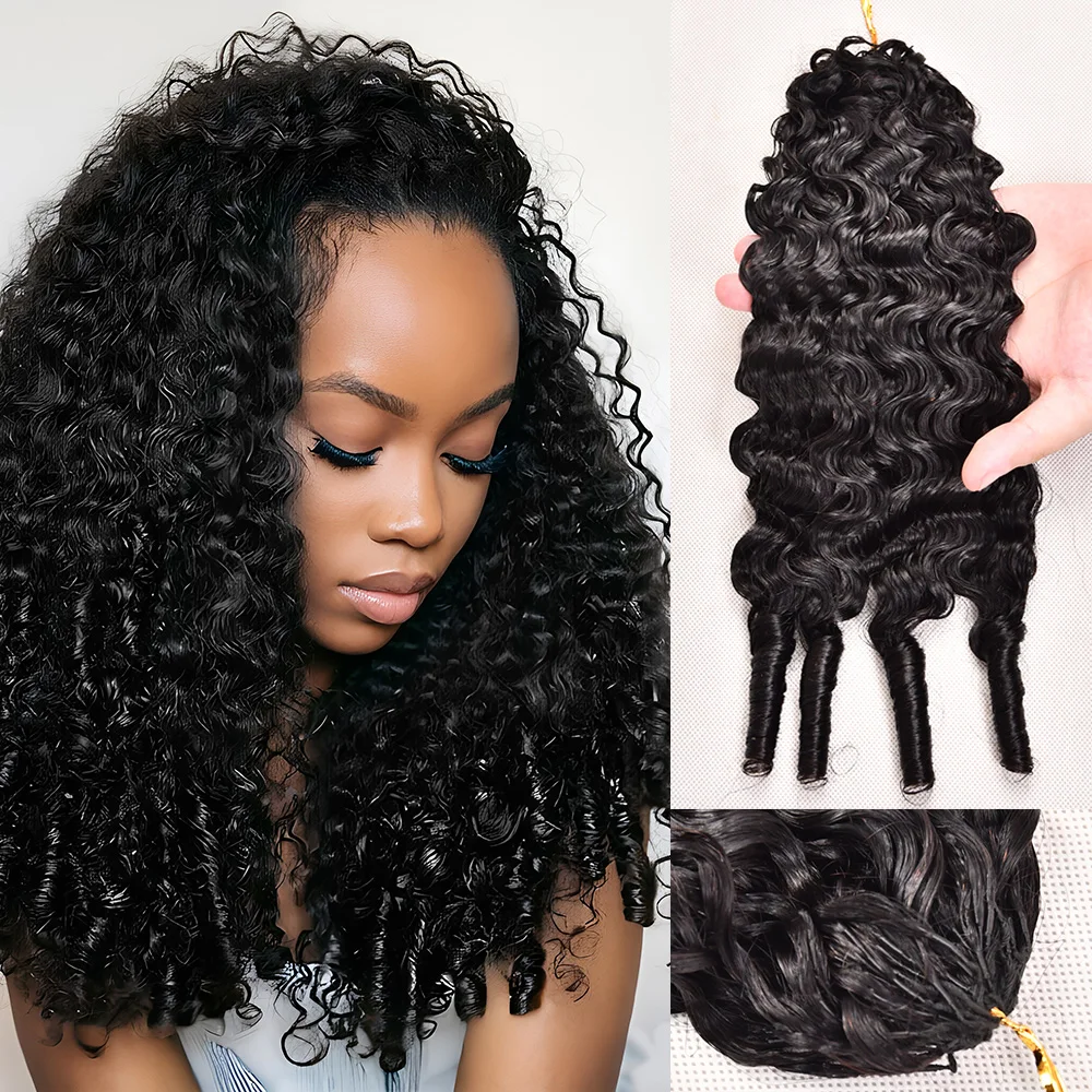 14 16 18 Inch Miracle Knots Crochet Human Hair Burmese Curly Hair Extensions 1/2/3 Bulk And Braiding Hair Deep Wave Pre-Separate Feather Crochet Human Hair 60g 3 Days Delivery To FR Brazilian ALIANNA Hair Bundles Human Hair 100% Natural Black Reusable - Image 7