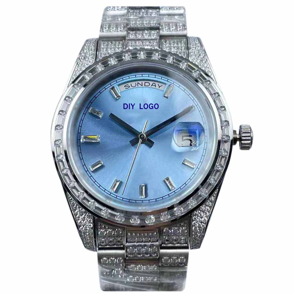 Customized Logo41mm Fashion Men's Watch, Sapphire Mirror and Diamond bezel, Best Gifts for Men with Mechanical Movement