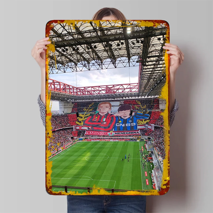 Стадион Сан Сиро Милан Дерби Гигантский TIFO металлический плакат Футбольный клуб Фанат Сувенир Декоративная живопись