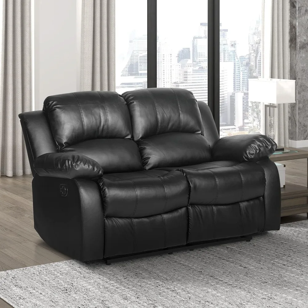 

Loveseat Recliner - Soft Faux Leather Double Reclining Sofa, Manual Pull Tab, Wall Hugger, High-density Foam,