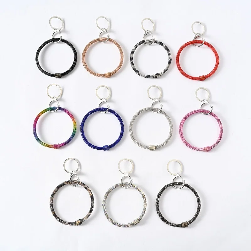 Colorful Rhinestone Bracelet Key Ring Unisex Charm Bangle Keychain Wristlet Hoop Dangle Keyring Fashion Accessories