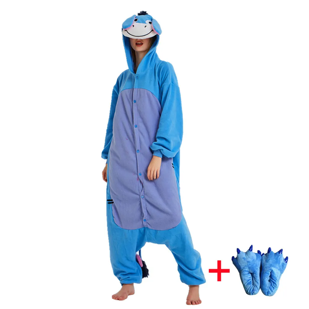 Adult Donkey Kigurumi And Slippers Women Cartoon Costume Men Animal Onesie Pajamas Halloween Carnival Party Jumpsuit