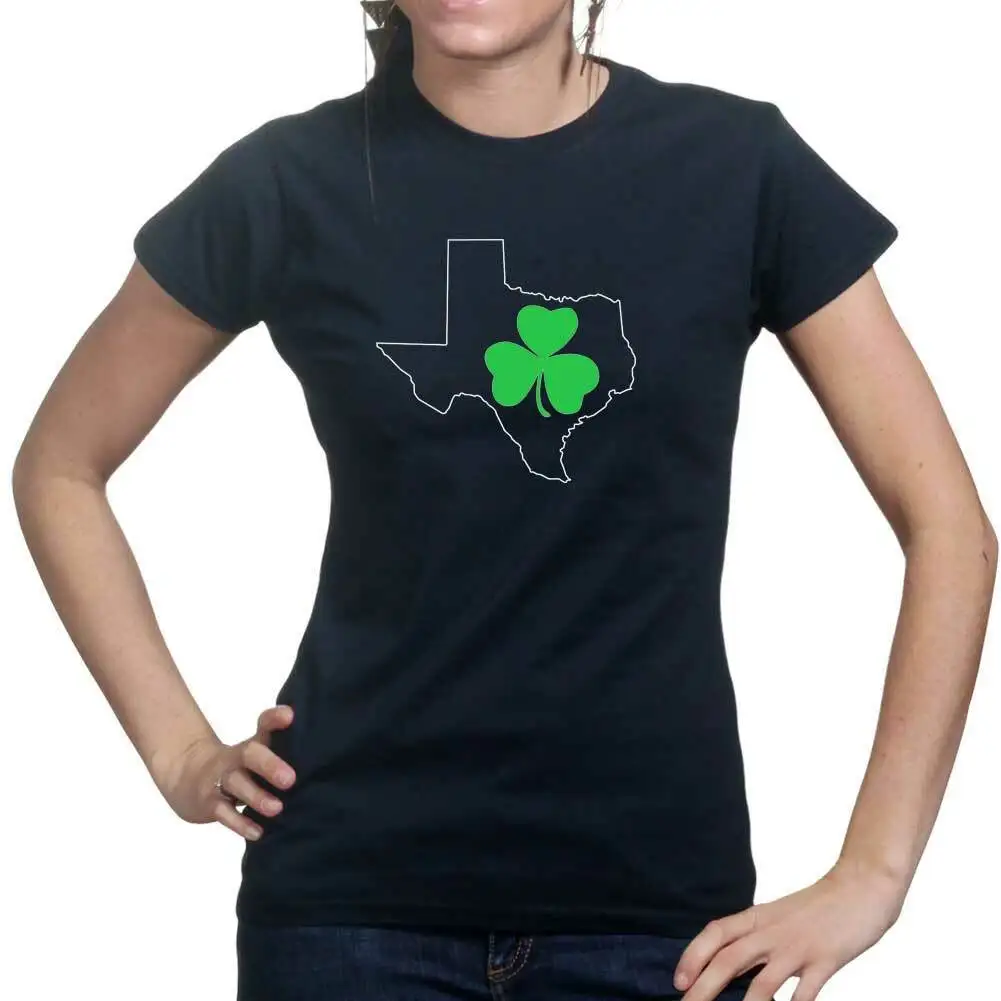 Texan Irish Paddys Day Shamrock Clover Leprechaun Ladies T shirt Tee T-shirt Top