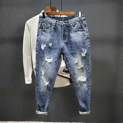 Torn Mens Cowboy Pants with Print Ripped Broken Holes Graphic Trousers Aesthetic Tapered Harajuku Classic Buggy Xs Jeans for Men