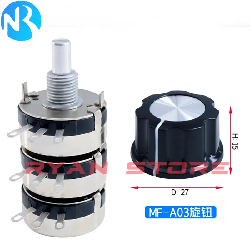 2PCS WTH118-3 2W Triplet Potentiometer WTH118-2W 1K 2K2 2.2K 4K7 4.7K 10K 22K 47K 100K 220K 470K 1M A03 Knob 0-100 Scale