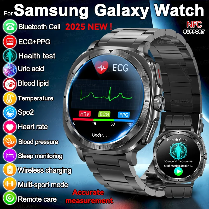 

2025 New For Samsung Galaxy Watch 7 ECG+HRV Health Care Smartwatch Men Blood pressure lipids Uric Acid Body analysis Smartwatch