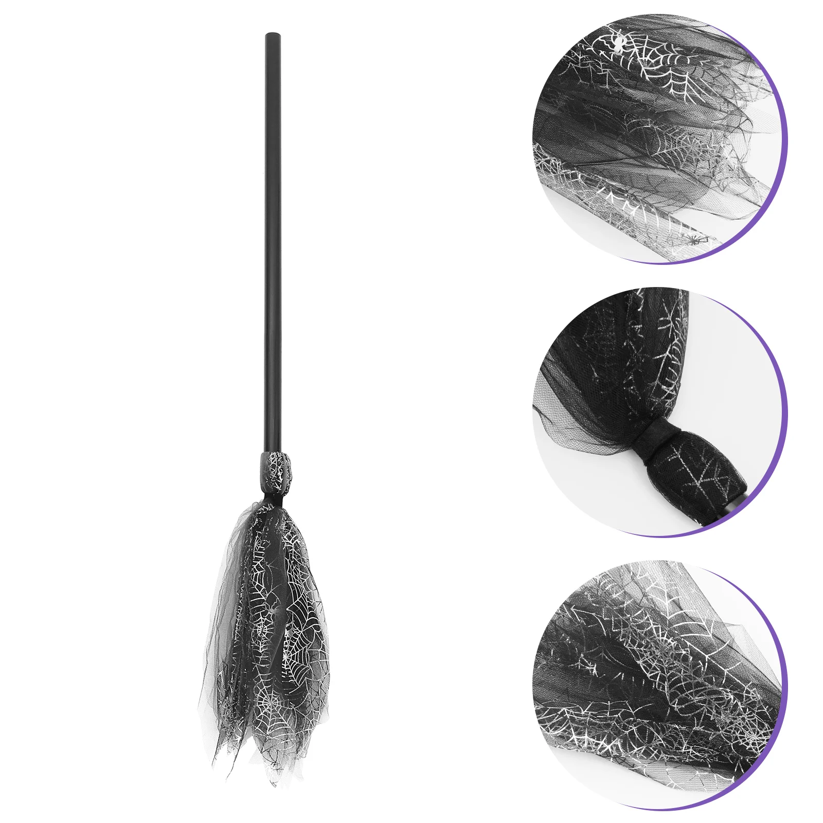 Spider Web Yarn Broom for Halloween Costumes Girls Besom Prop Witch Kid Toys Cosplay