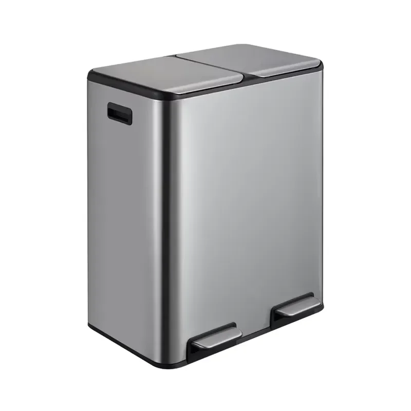2026 Hot Sale for 60L Stainless Steel Double Compartment Trash Can with Foot Pedal for Kitchen Indoor Waste Recycling Storage