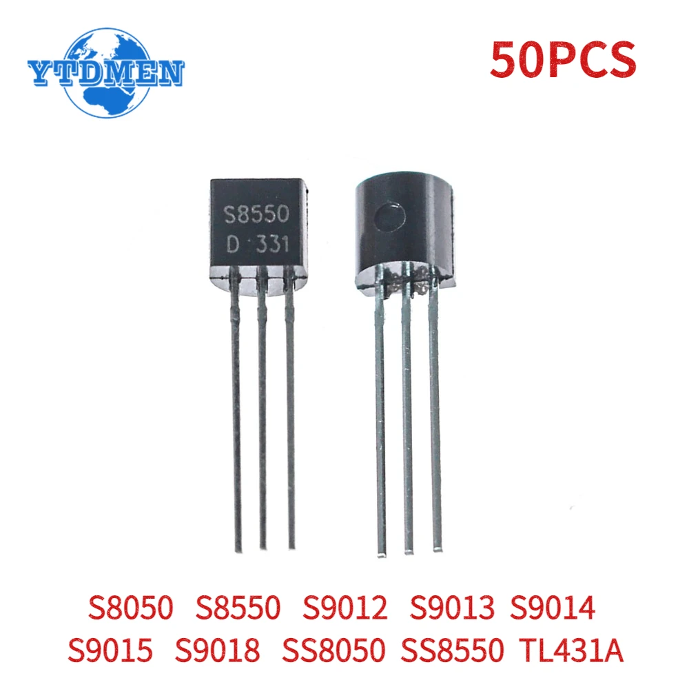 50PCS Transistors TO-92 S8050 S8550 S9012 S9013 S9014 S9015 S9018 SS8050 SS8550 TL431A Transistor Kit