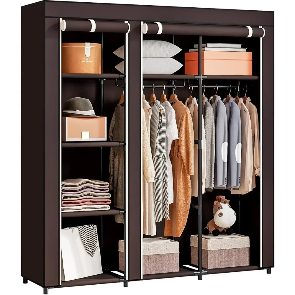 

Portable Wardrobe Closet Storage Organizer Metal Hanging Rack Non-Woven Fabric 34 Inch Coffee (34 Inch, Coffee)