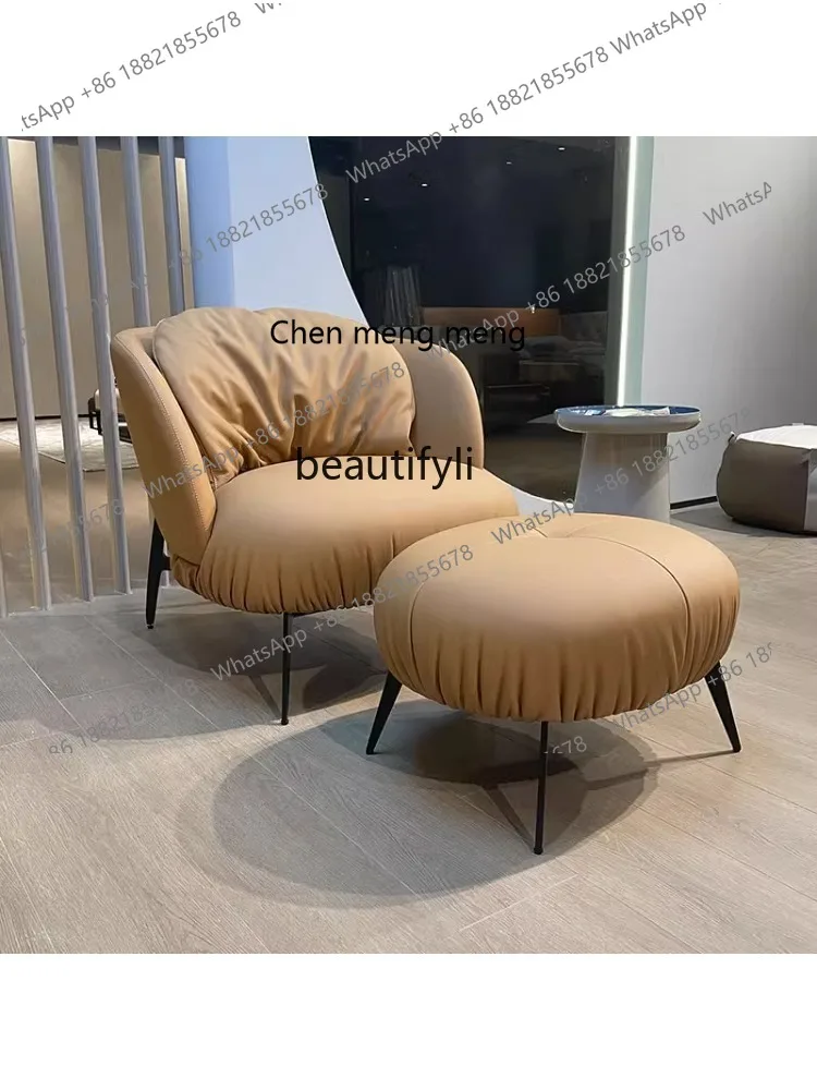 Couch Genuine Leather Lazy Bone Chair Single Leisure Chair Reception Chair First Layer Cowhide Stainless Steel Simple Modern