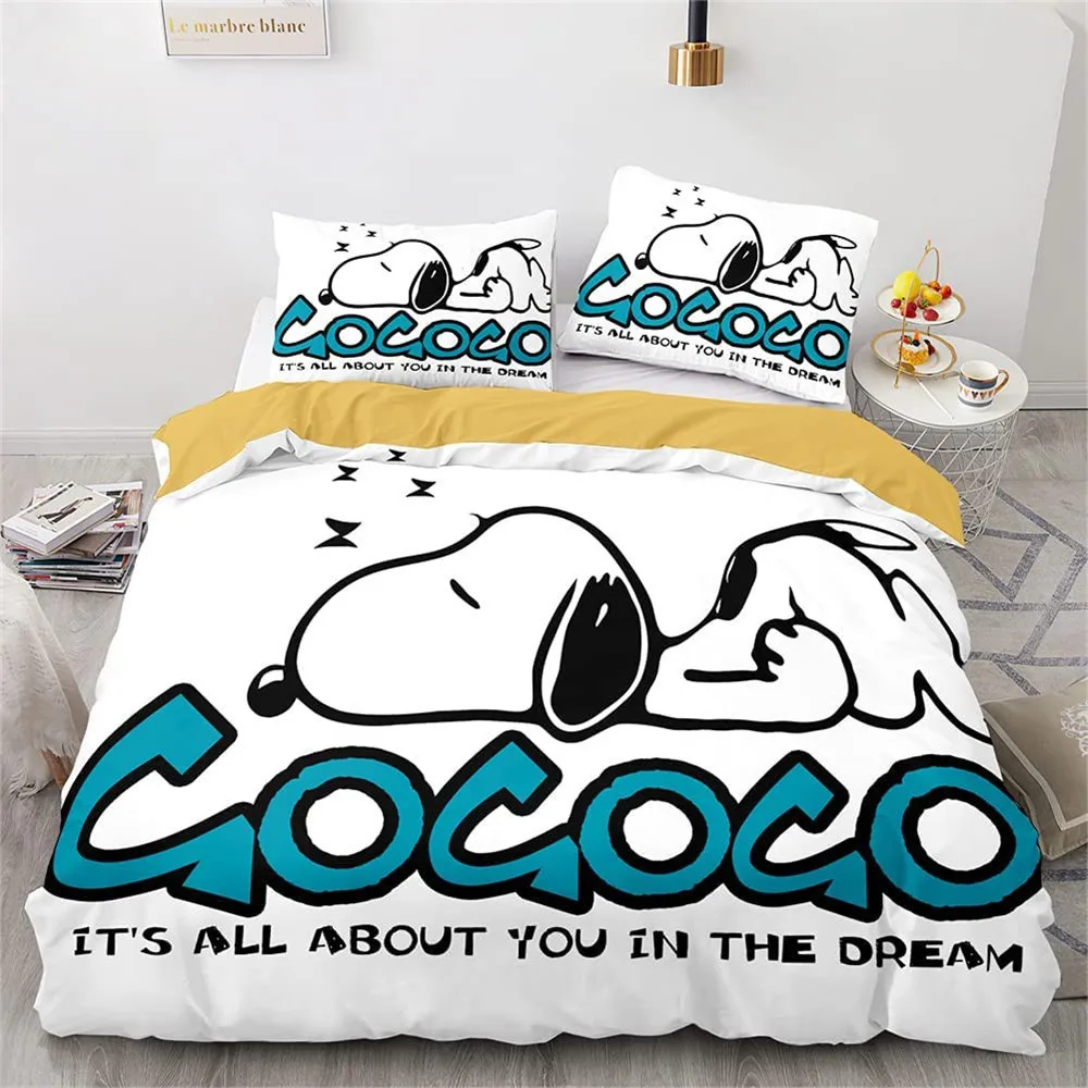 Snoopy Cartoon Bedding Set,Bed Cover King Size,Cute Printed Anime Bed Cover,3D Children Bedding Set