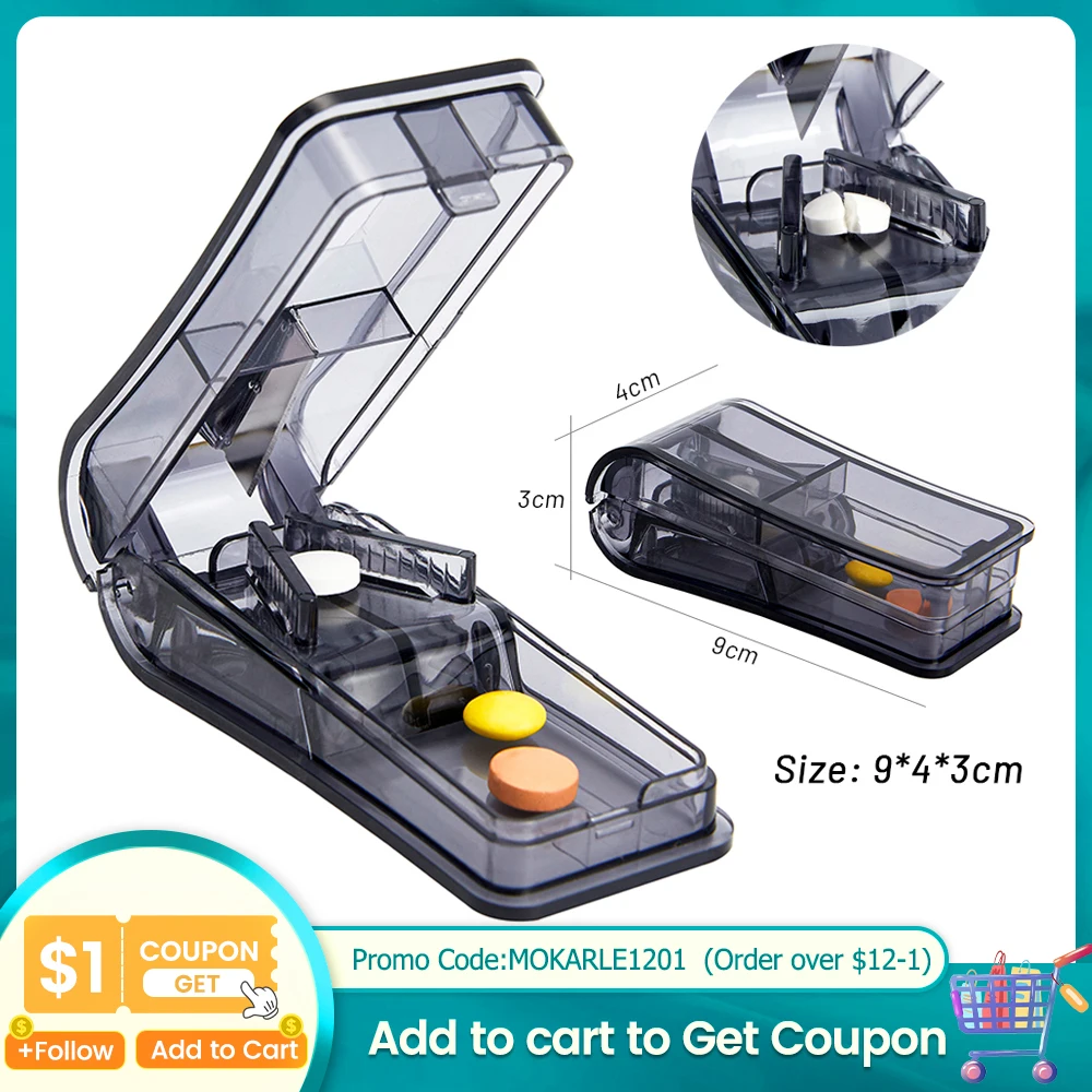 Portable Pill Cutter Box Mini Drug Box Tablet Cutter 6 Colors Pill Case Storage Crusher Travel Pill Box