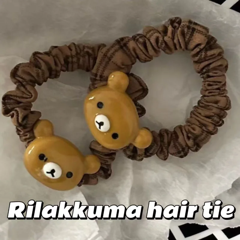 

Милая резинка для волос Rilakkuma, мультяшный медведь, сестра, ретро клетчатая резинка, милый головной убор для девочек, подарок на день рождения, креативная периферия