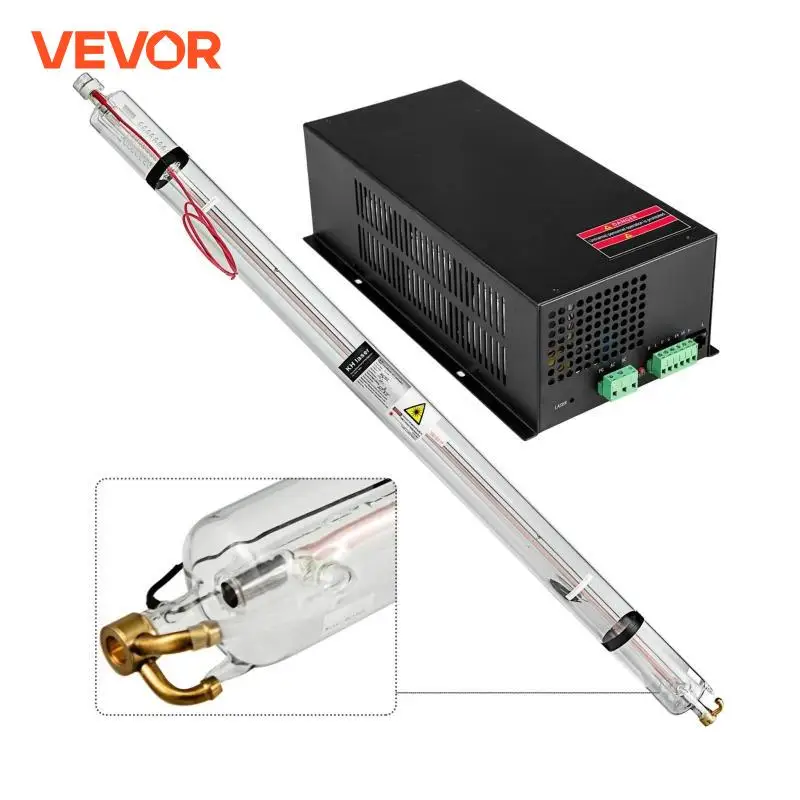 VEVOR 40W-150W Glass Laser Tube and Laser Power Supply Kit for Professional CO2 Laser Engraver DIY Cutter Engraving Machine