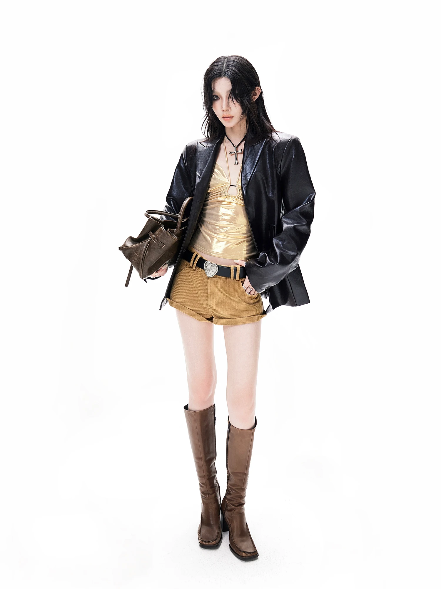 Moderno legal retrô solto com botão único e gola flip Jaet de couro feminino versátil clássico Sle longo casaco Sve para jovem W...