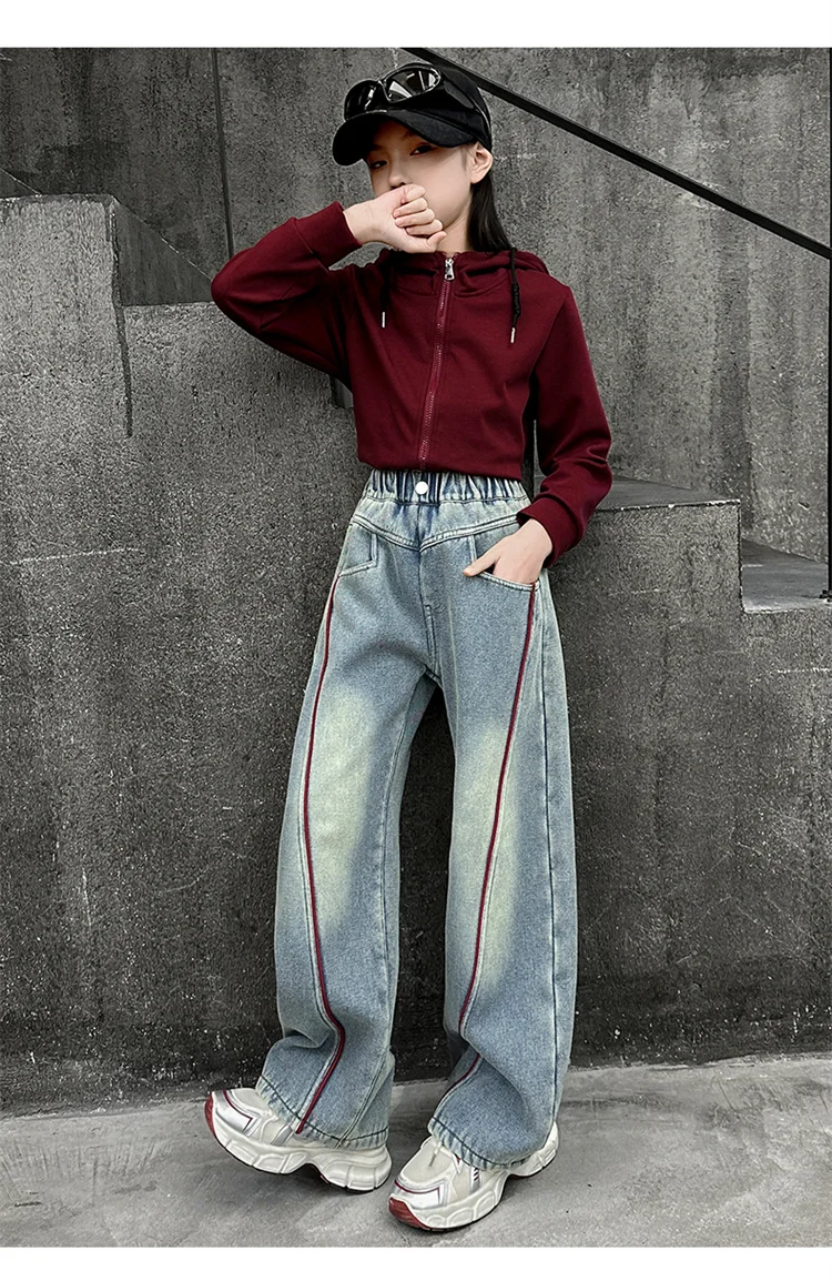 Markendesign Kinder Verdickte Winter-Warmjeans für Mädchen, Lose Gerade Kaschmir-Gefütterte Jeanshosen, Isolierte Denim-Hosen für Kinder – Detail 4